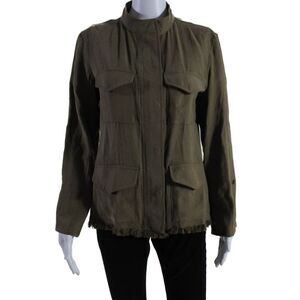 Ellelauri Womens Long Sleeve Front Pocket Button Down Jacket Green Size Small